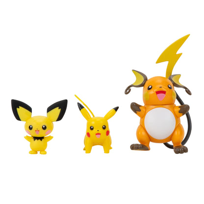Pokemon PKW2778 Select 3 Pack-Features Pichu and Pikachu and 3-Inch Raichu Battle Figures, Pokemon-Evolution Multipack-Style 2
