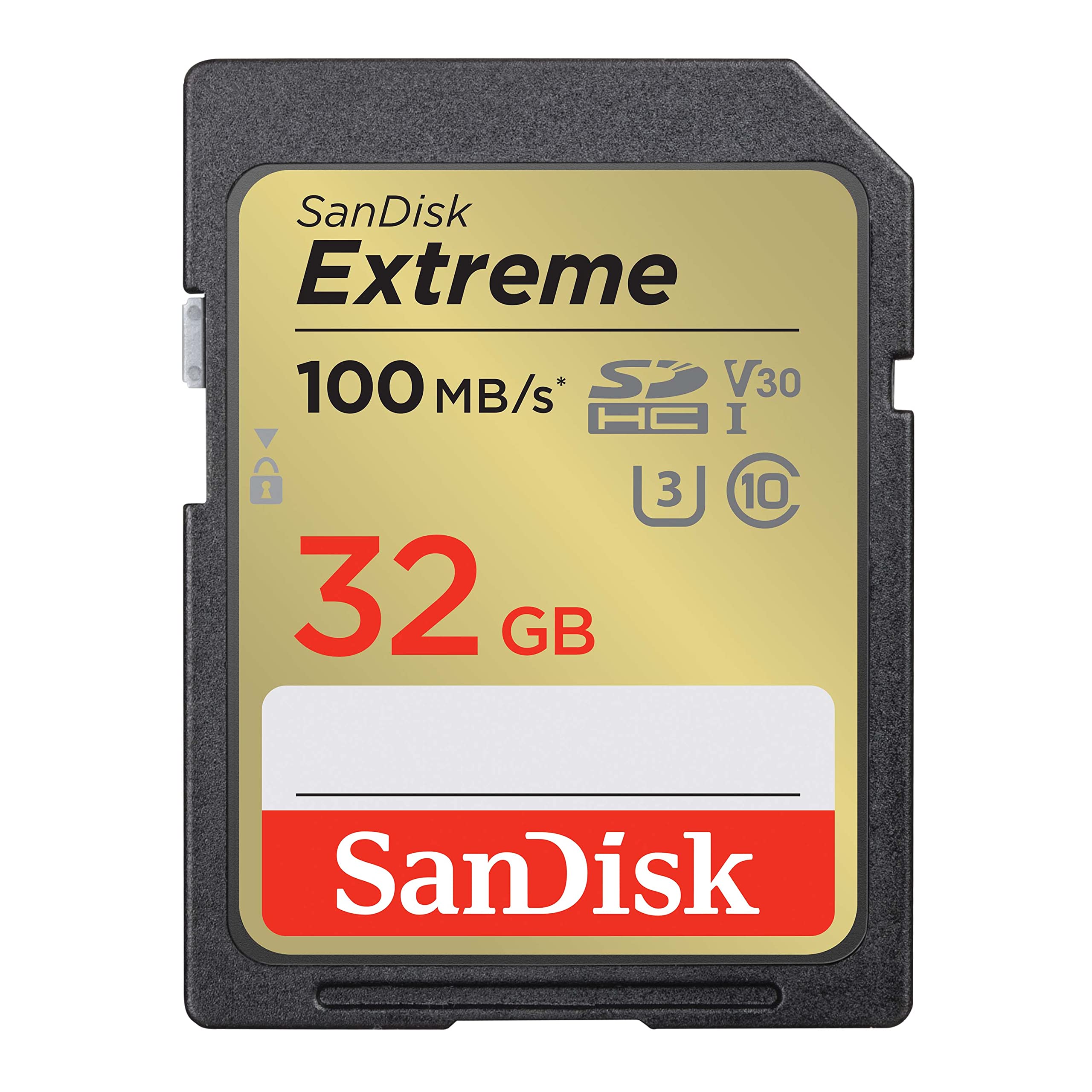 SanDisk Extreme SDHC UHS-I Speicherkarte 32 GB (V30, 100 MB/s Übertragung, U3, 4K UHD Videos, wasserdicht, stoßfest, temperaturbeständig