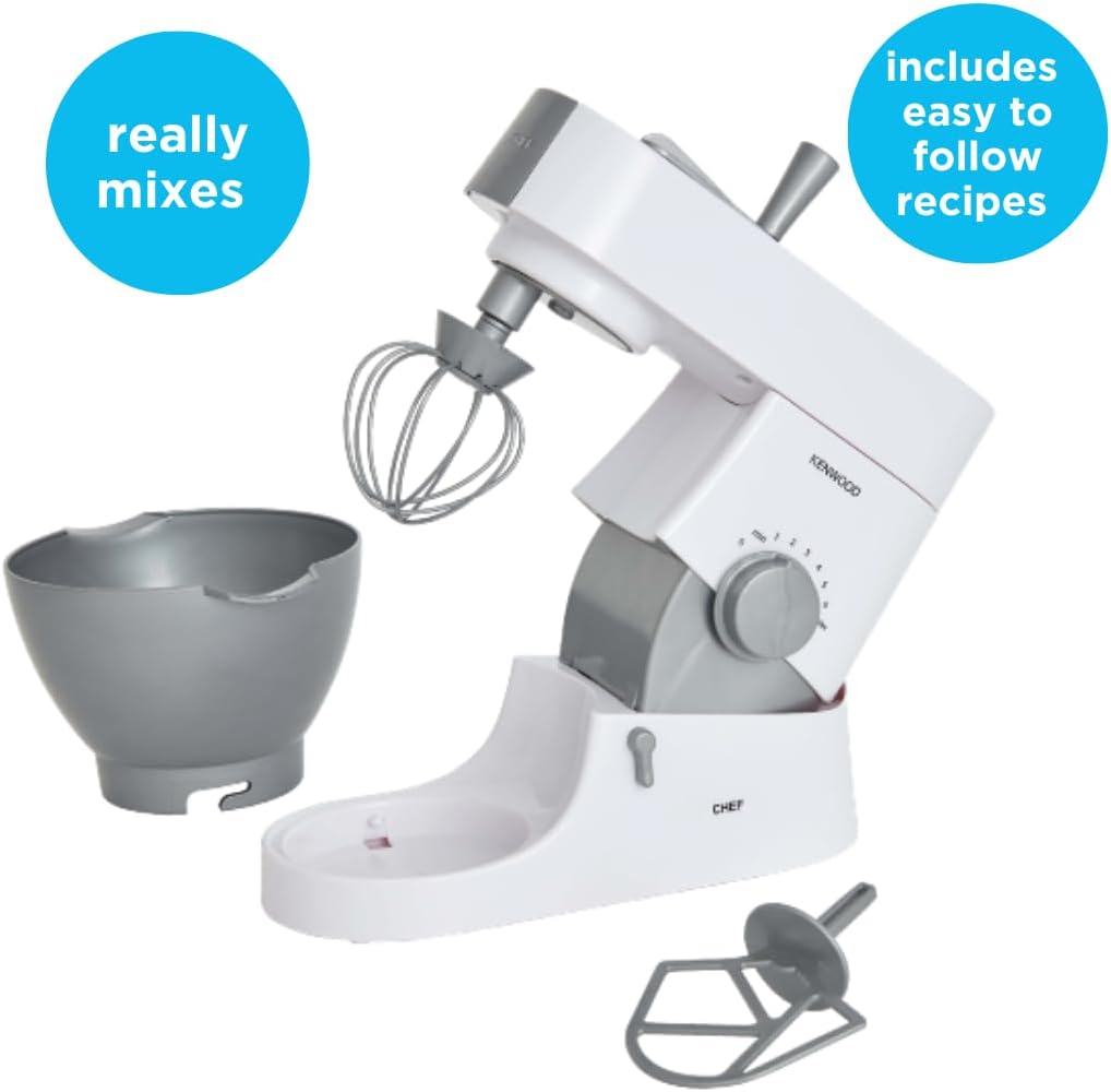 Casdon 63550 Kenwood Toy Mixer for Children Aged 3+ | Perfect for Budding Bakers Who Enjoy Mixing Real Food, Grey,26x15.5x19.5 cm