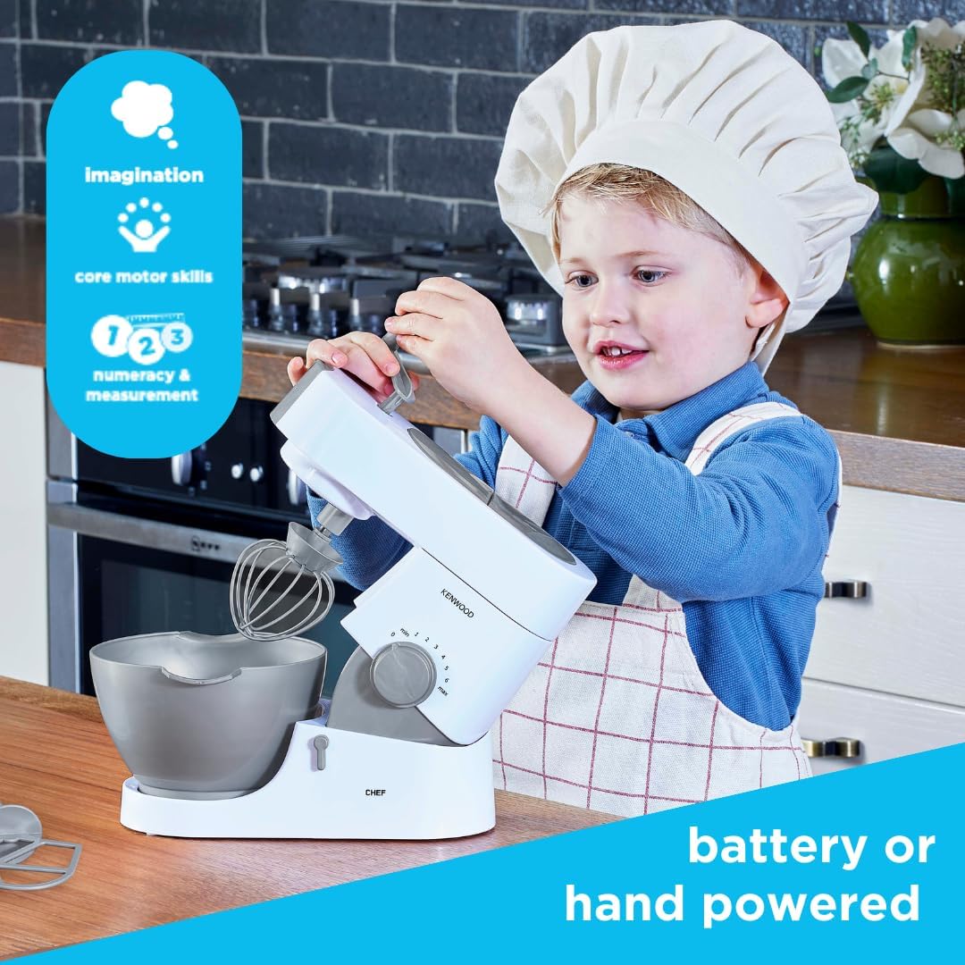 Casdon 63550 Kenwood Toy Mixer for Children Aged 3+ | Perfect for Budding Bakers Who Enjoy Mixing Real Food, Grey,26x15.5x19.5 cm