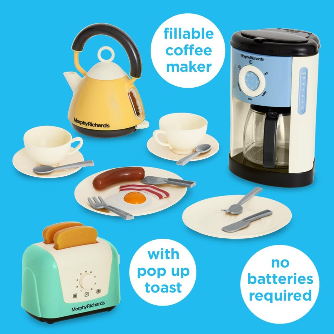 Casdon Morphy Richards Toys. Complete Kitchen Set. Toy Appliance Playset for Kids with Toaster, Coffee Maker, Kettle, Play Food and More. For Children Aged 3+
