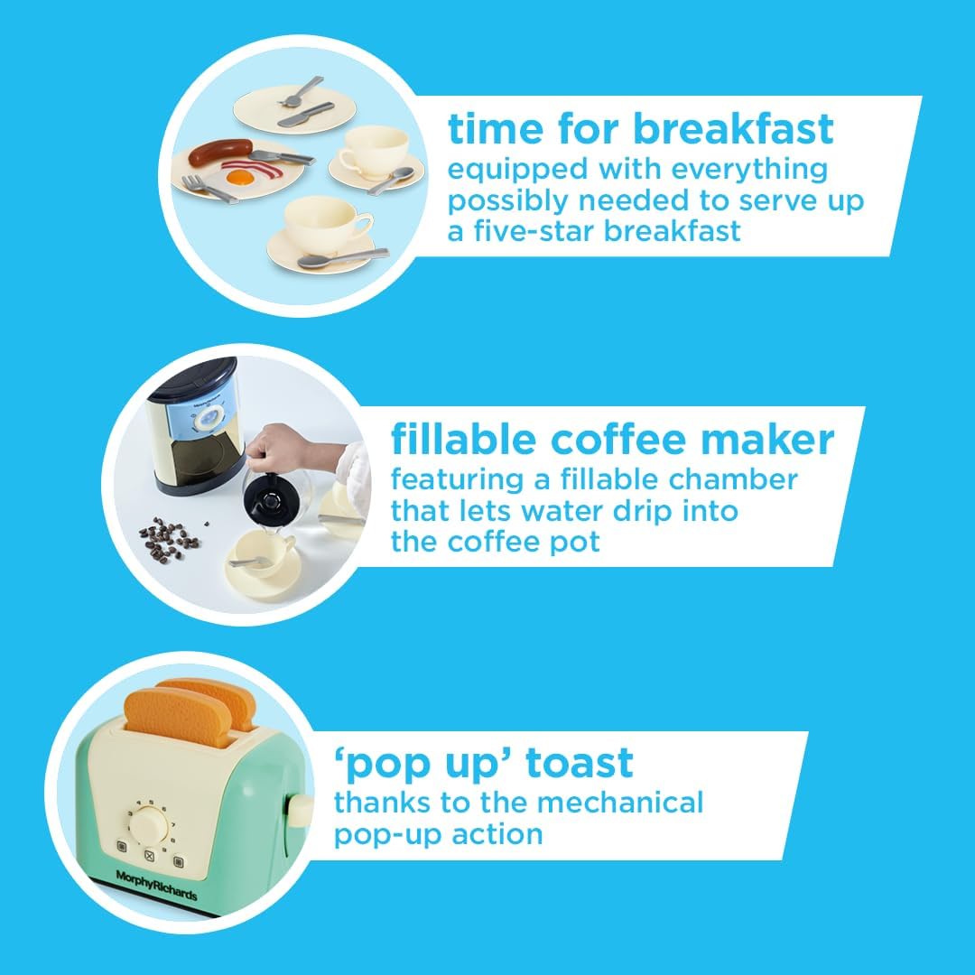 Casdon Morphy Richards Toys. Complete Kitchen Set. Toy Appliance Playset for Kids with Toaster, Coffee Maker, Kettle, Play Food and More. For Children Aged 3+
