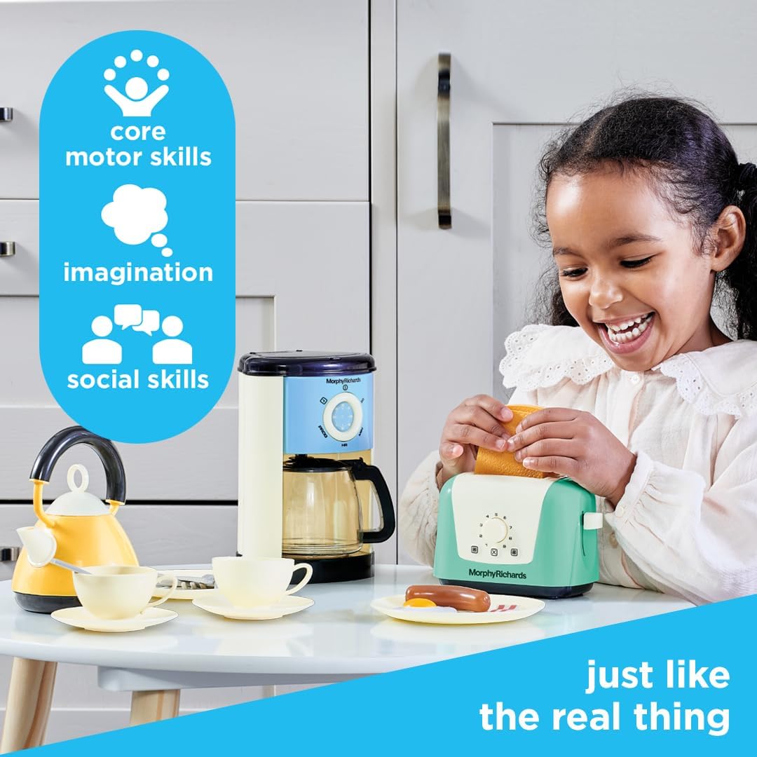 Casdon Morphy Richards Toys. Complete Kitchen Set. Toy Appliance Playset for Kids with Toaster, Coffee Maker, Kettle, Play Food and More. For Children Aged 3+