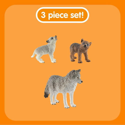 SCHLEICH 42472n Mother wolf with pups Wild Life Toy Figurine for children aged 3-8 Years