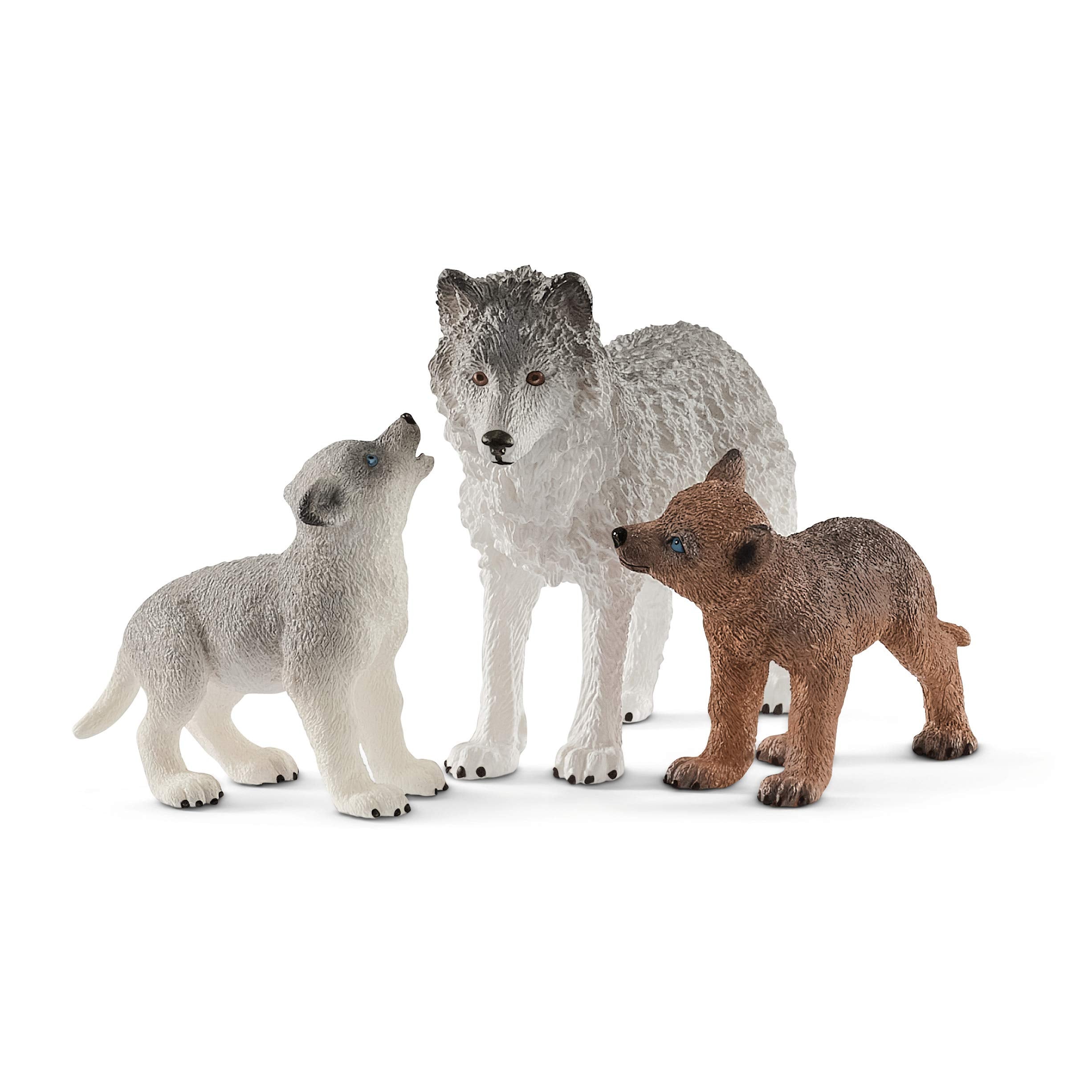 SCHLEICH 42472n Mother wolf with pups Wild Life Toy Figurine for children aged 3-8 Years