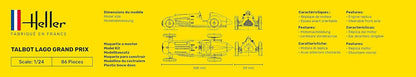 Heller Coche Kit de Modelo de plástico Talbot Lagot GP, 1:24 Scale (80721