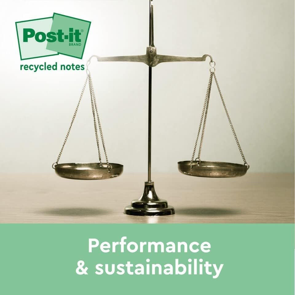 Post-it Super Sticky 100% Recycled Notes, Pack of 14+4 Free Pads, 70 Sheets per Pad, 76 mm x 76 mm, Pink, Green, Blue, Purple, Yellow - Extra Sticky Notes Made from 100% Recycled Paper