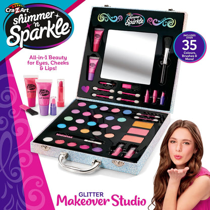 Shimmer and Sparkle Shimmering Glitter Makeover Studio Kids makeup set for girls real cosmetics kit for girls Washable make Safe non-toxic makeup