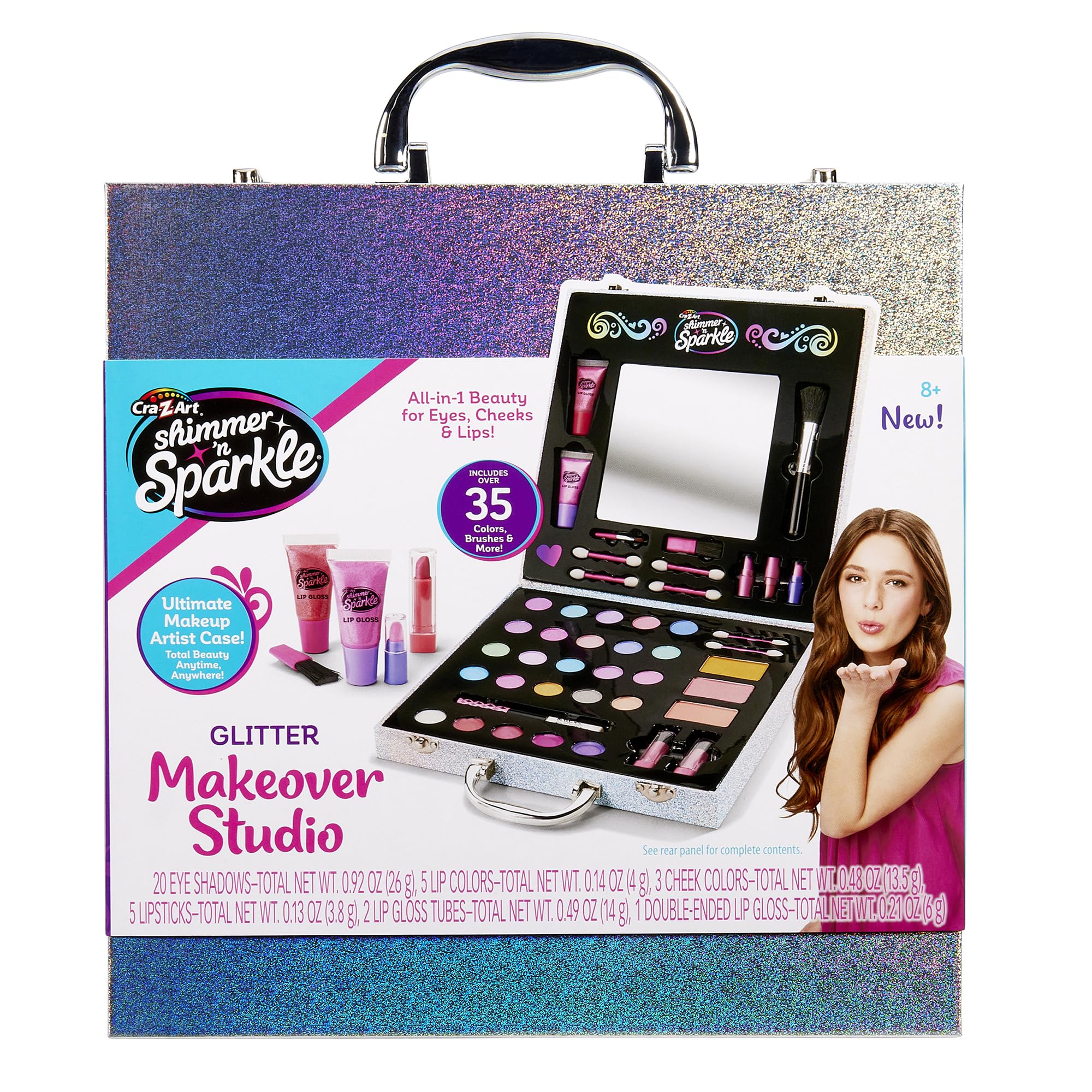 Shimmer and Sparkle Shimmering Glitter Makeover Studio Kids makeup set for girls real cosmetics kit for girls Washable make Safe non-toxic makeup