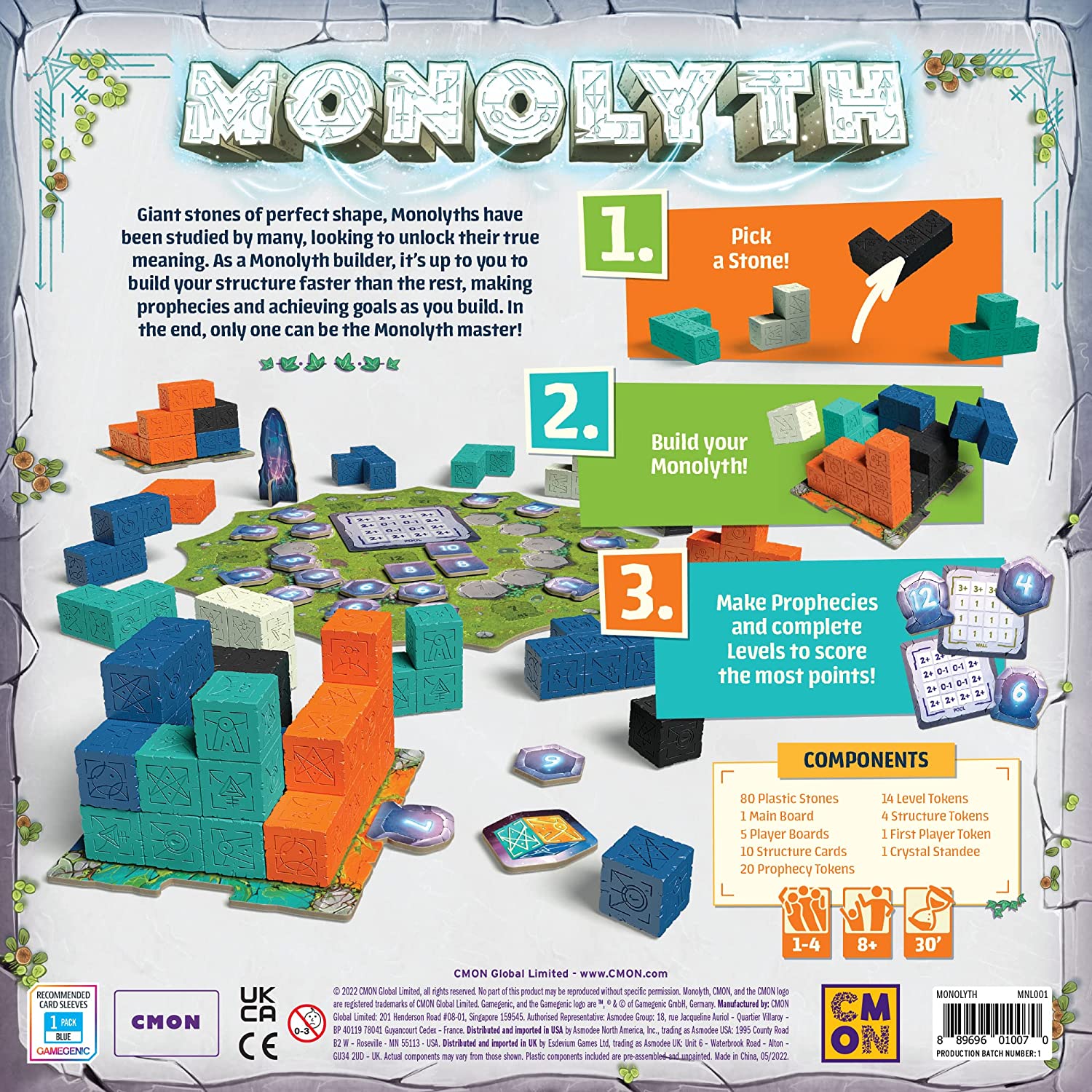 Cmon Monolyth Board Game | Monolith Building Strategy Game | Tactile Puzzle Game | Fun Family Game for Kids and Adults | Ages 8+ | 1-4 Players | Average Playtime 30 Minutes, Multicolor (MNL001)