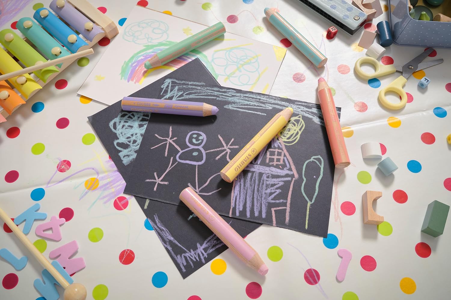 Multi-Talented Pencil - STABILO woody 3 in 1 - Pack of 18 - Assorted Standard and Pastel Colours with Sharpener and Paint Brush