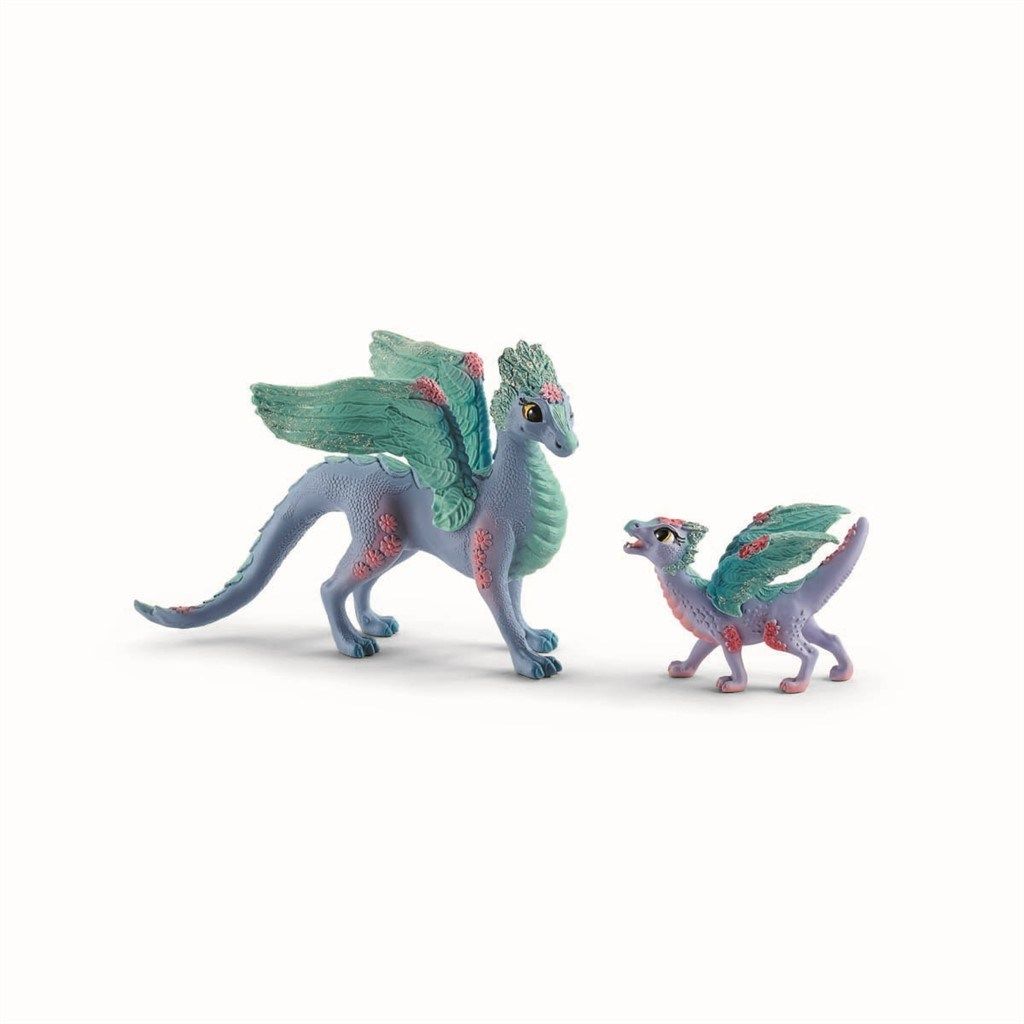 schleich Bayala 70592 Flying Flower Mother and Baby Dragon Playset - Flying Flower Mother and Small Baby Dragon Toy Figurines - Action Figure Dragon Toys for Girls and Boys, Toddlers Ages 5+