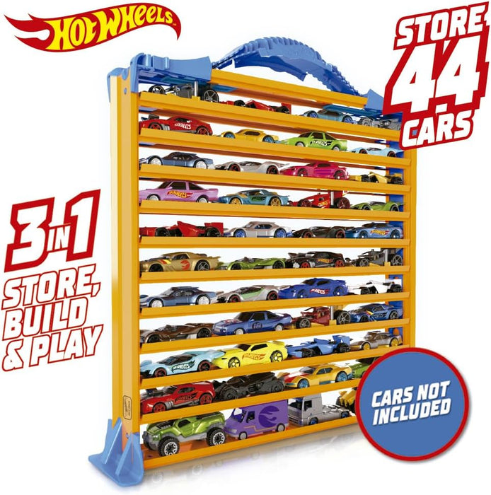 Hot Wheels Rack N' Track Cars & Toys Organizer Storage with 44 Compartments - IMPROVED - Toy Display Case, Multi-Coloured, Cars are not included. (HWCC9B