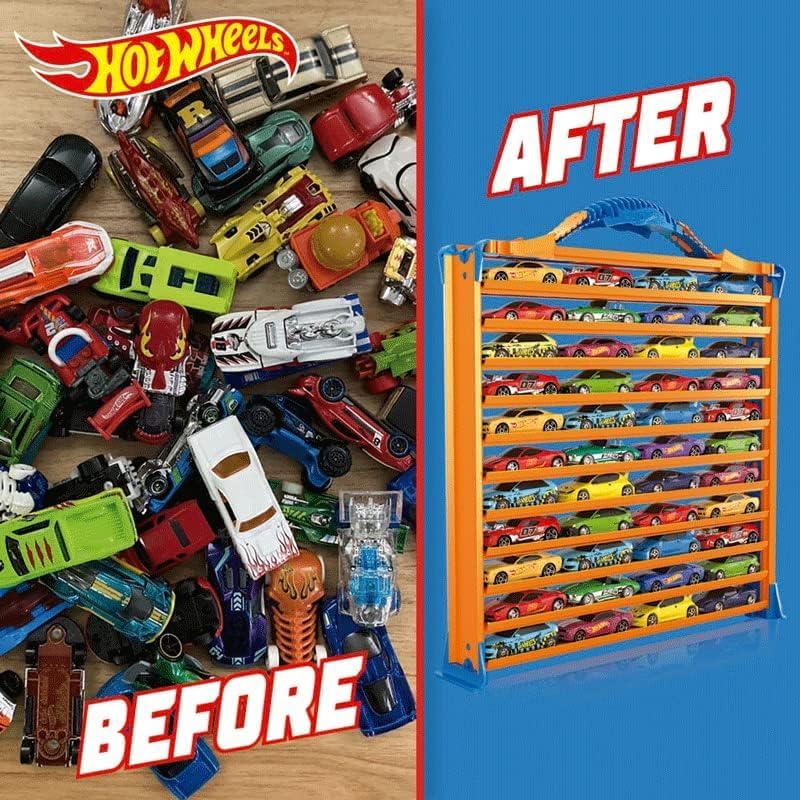 Hot Wheels Rack N' Track Cars & Toys Organizer Storage with 44 Compartments - IMPROVED - Toy Display Case, Multi-Coloured, Cars are not included. (HWCC9B