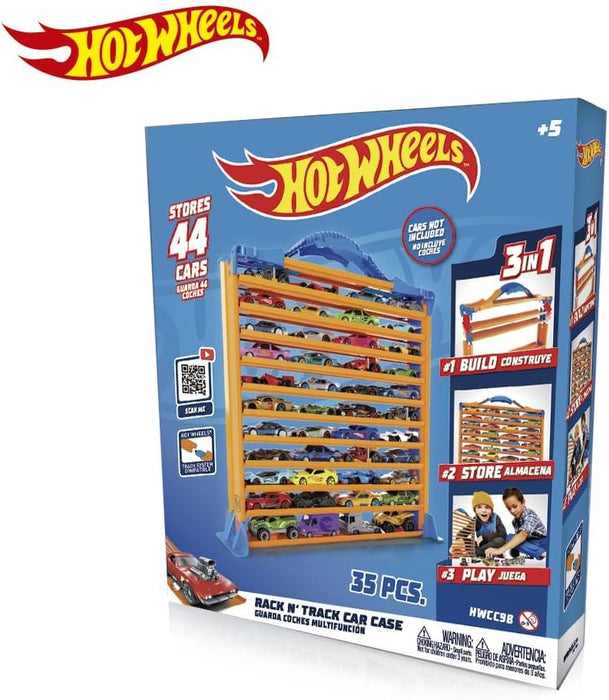 Hot Wheels Rack N' Track Cars & Toys Organizer Storage with 44 Compartments - IMPROVED - Toy Display Case, Multi-Coloured, Cars are not included. (HWCC9B