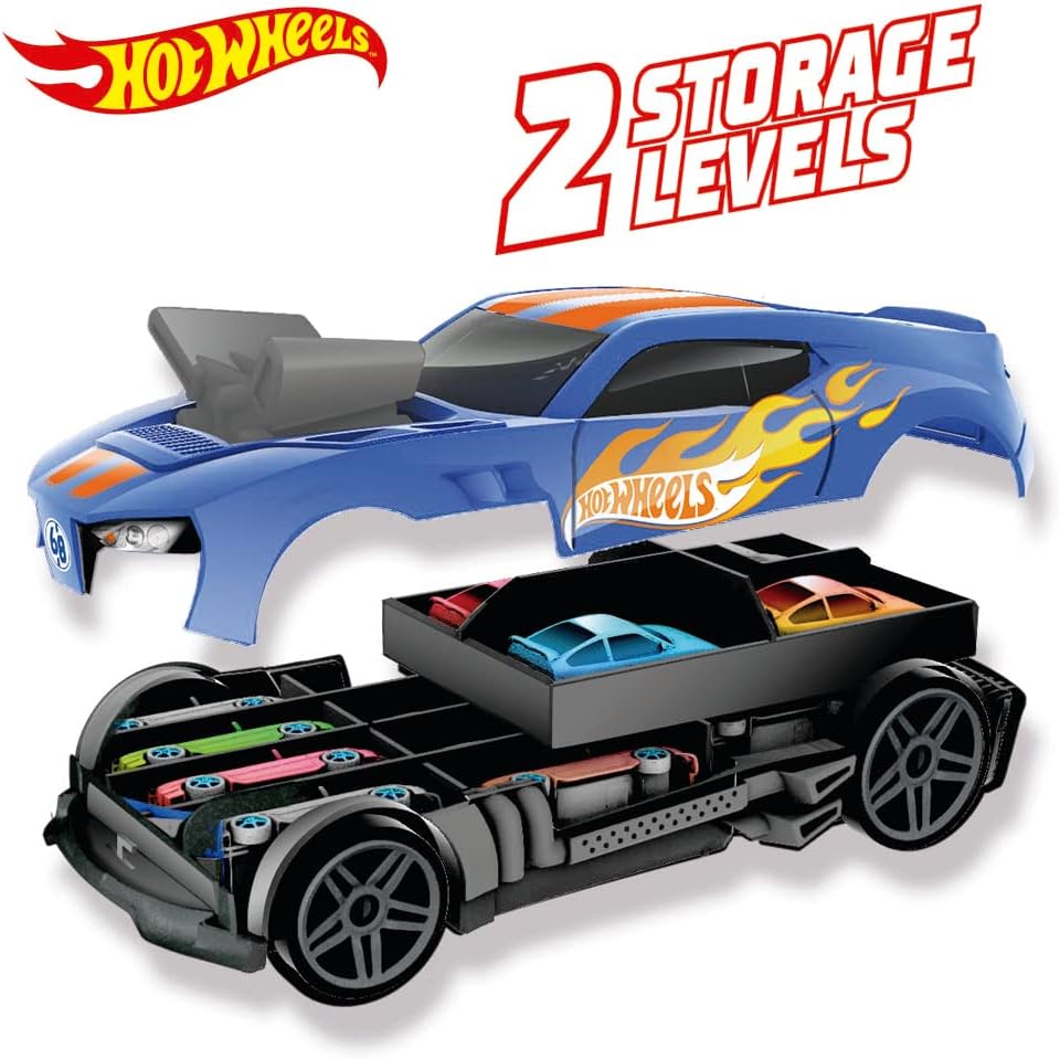 Hot Wheels Car Storage 2in1 Race N' Haul free wheel Car Storage case with Retractable Handle - Stores up to 15 cars (cars not included)