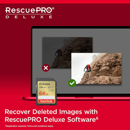 SanDisk Extreme SDXC Tarjeta SD 64 GB (SD Card UHS-I, V30, hasta 170 MB/s, Software de recuperación de datos RescuePRO Deluxe, SanDisk Quicklow Technologie, 4K UHD Videos, Class 10, U3