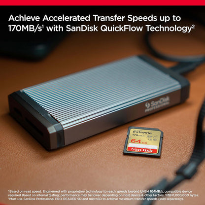 SanDisk Extreme SDXC Tarjeta SD 64 GB (SD Card UHS-I, V30, hasta 170 MB/s, Software de recuperación de datos RescuePRO Deluxe, SanDisk Quicklow Technologie, 4K UHD Videos, Class 10, U3