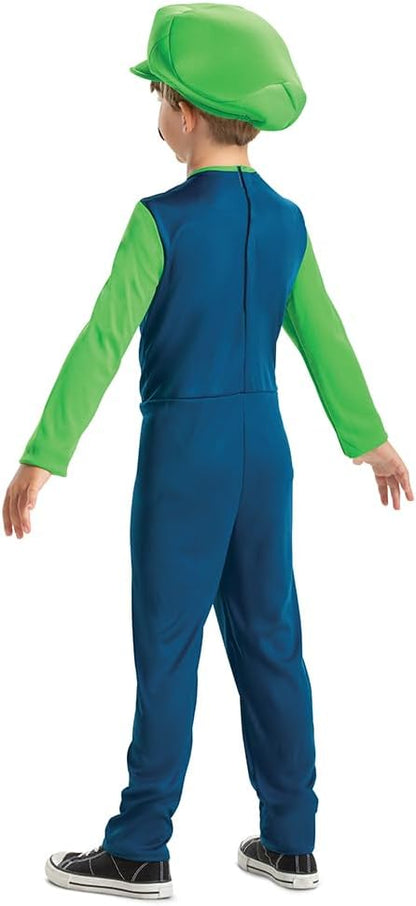 Super Mario - Disfraz Luigi Oficial - Incluye Bigote y Gorro - Tallas XS, S, M - Para Niños de 3 a 8 Años