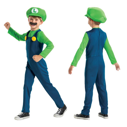 Super Mario - Disfraz Luigi Oficial - Incluye Bigote y Gorro - Tallas XS, S, M - Para Niños de 3 a 8 Años