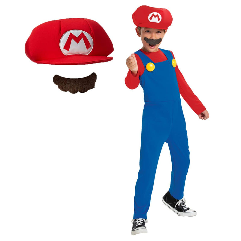 DISGUISE Official Nintendo Super Mario Costume Kids includes Mario Hat, Mario Fancy Dress Up Outfit Children Halloween Birthday World Book Day Costumes for Boys