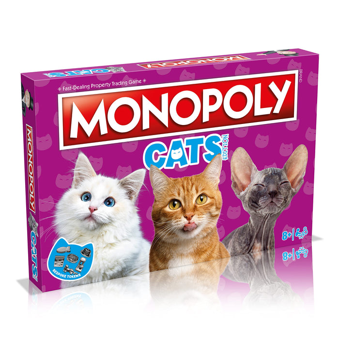 Winning Moves Gioco da tavolo Monopoly per gatti, acquista 22 dei posti preferiti dei nostri gatti per fare un pisolino e scambiare la tua strada verso il successo, ottimo regalo per bambini dagli 8