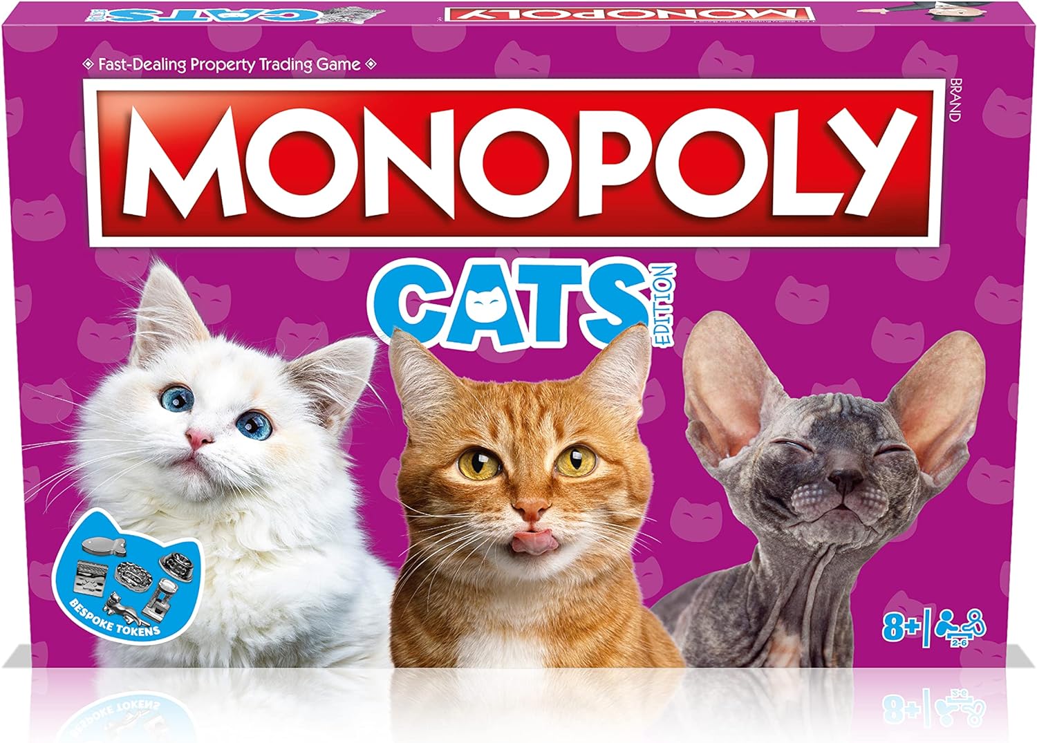 Winning Moves Gioco da tavolo Monopoly per gatti, acquista 22 dei posti preferiti dei nostri gatti per fare un pisolino e scambiare la tua strada verso il successo, ottimo regalo per bambini dagli 8