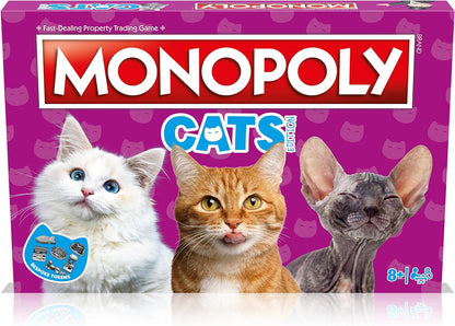 Winning Moves Gioco da tavolo Monopoly per gatti, acquista 22 dei posti preferiti dei nostri gatti per fare un pisolino e scambiare la tua strada verso il successo, ottimo regalo per bambini dagli 8