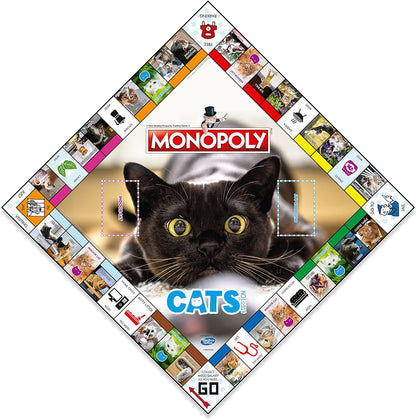 Winning Moves Gioco da tavolo Monopoly per gatti, acquista 22 dei posti preferiti dei nostri gatti per fare un pisolino e scambiare la tua strada verso il successo, ottimo regalo per bambini dagli 8