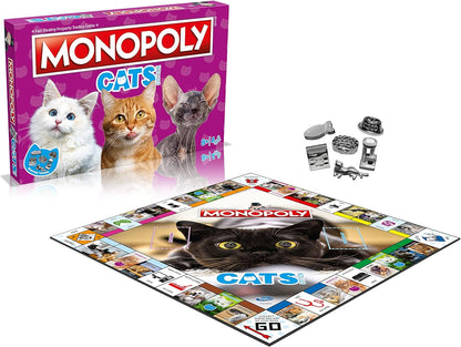 Winning Moves Gioco da tavolo Monopoly per gatti, acquista 22 dei posti preferiti dei nostri gatti per fare un pisolino e scambiare la tua strada verso il successo, ottimo regalo per bambini dagli 8