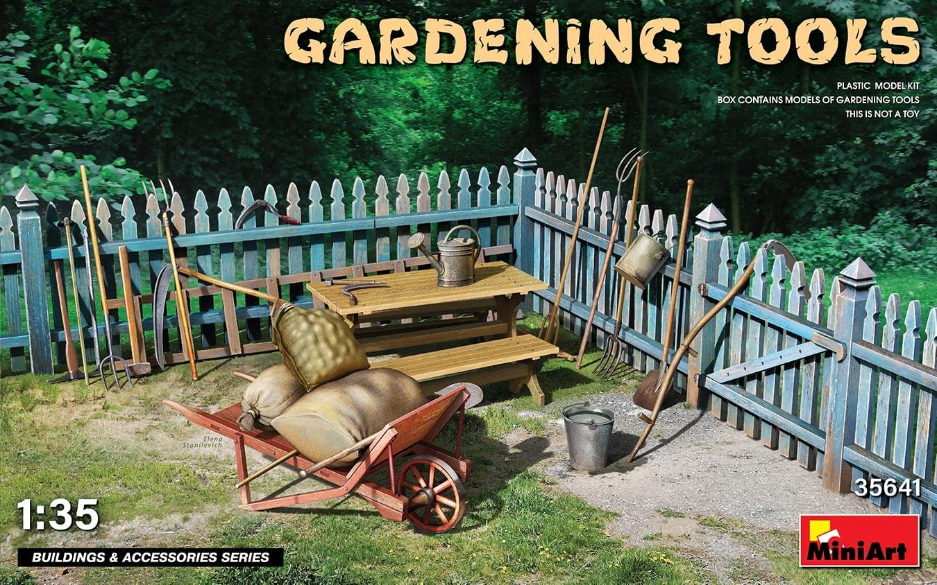 Mini Art 35641 1:35 Tuingereedschapsset, getrouwe replica, modelbouw, plastic bouwpakket, knutselen, hobby, lijmen, modelbouwset, montage, ongelakt