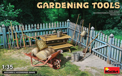 Mini Art 35641 1:35 Tuingereedschapsset, getrouwe replica, modelbouw, plastic bouwpakket, knutselen, hobby, lijmen, modelbouwset, montage, ongelakt