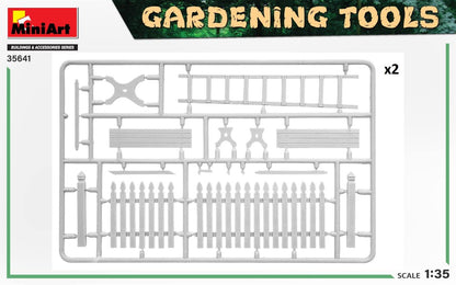 Mini Art 35641 1:35 Tuingereedschapsset, getrouwe replica, modelbouw, plastic bouwpakket, knutselen, hobby, lijmen, modelbouwset, montage, ongelakt