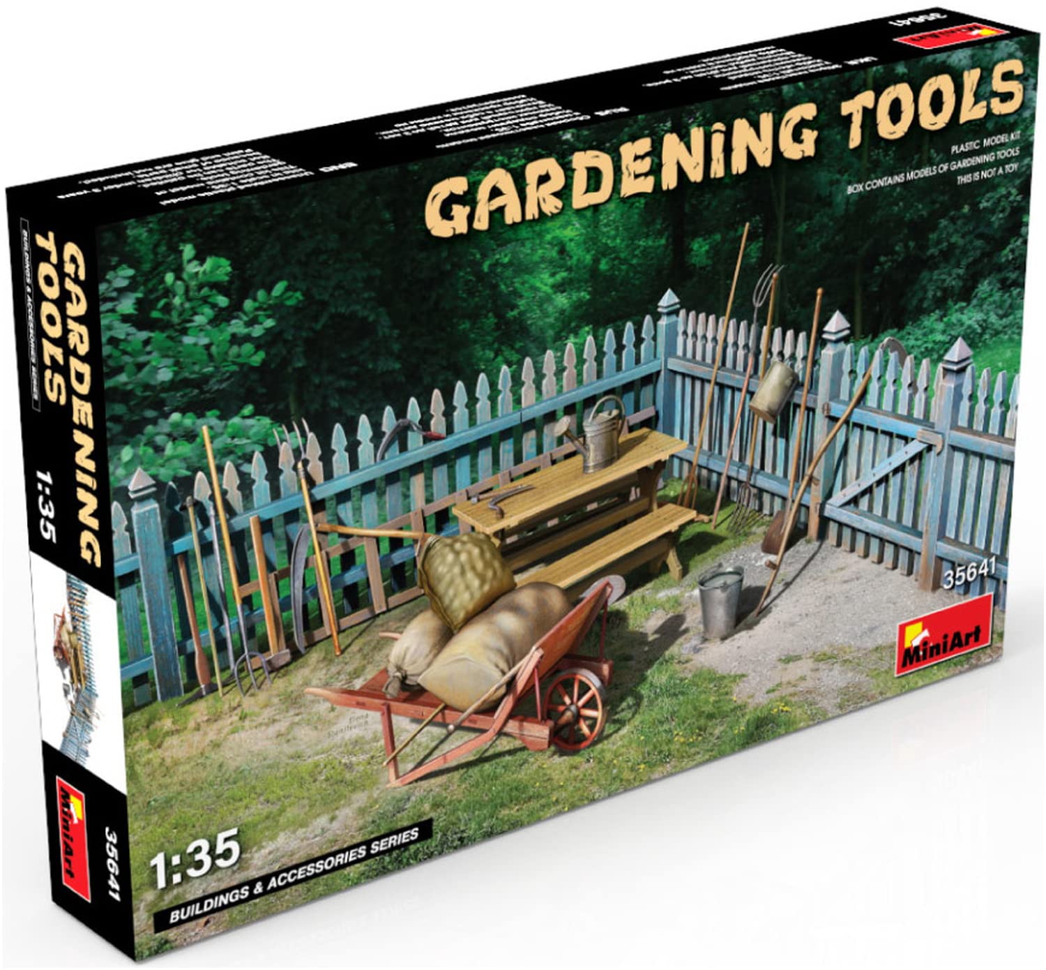 Mini Art 35641 1:35 Tuingereedschapsset, getrouwe replica, modelbouw, plastic bouwpakket, knutselen, hobby, lijmen, modelbouwset, montage, ongelakt