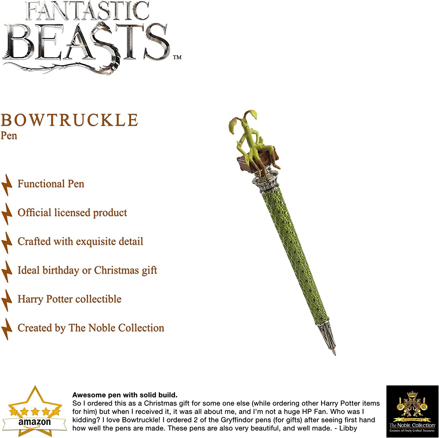 The Noble Collection Fantastic Beasts Bowtruckle Pen - 8in (21cm) Mini Sculpture atop Ballpoint Pen - Officially Licensed Fantastic Beasts Film Set Movie Prop Stationery Gifts