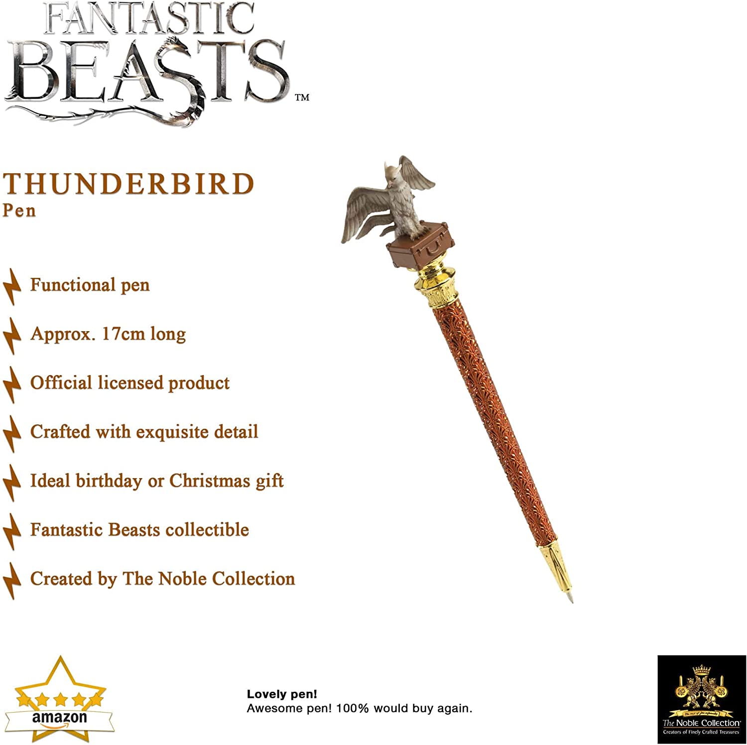 The Noble Collection Fantastic Beasts Thunderbird Pen - 8in (21cm) Mini Sculpture atop Ballpoint Pen - Officially Licensed Fantastic Beasts Film Set Movie Prop Stationery Gifts