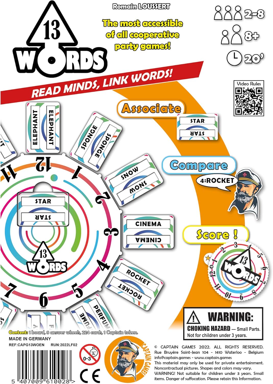 Captain Games | 13 Words | Party Board Game | Ages 8+ | 2-8 Players | 20 Minutes Playing Time