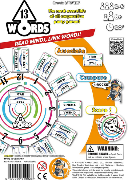 Captain Games | 13 Words | Party Board Game | Ages 8+ | 2-8 Players | 20 Minutes Playing Time