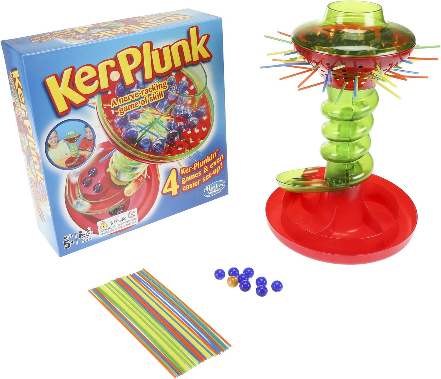 Hasbro Gaming Kerplunk Game for 5+ Year Old Kids | Nerve-Racking Skill Test | Family and Party Game-Night | Includes 30 Marbles, 28 Sticks, and More | 4 Ways to Play | Gift Idea for Classic Games Fans