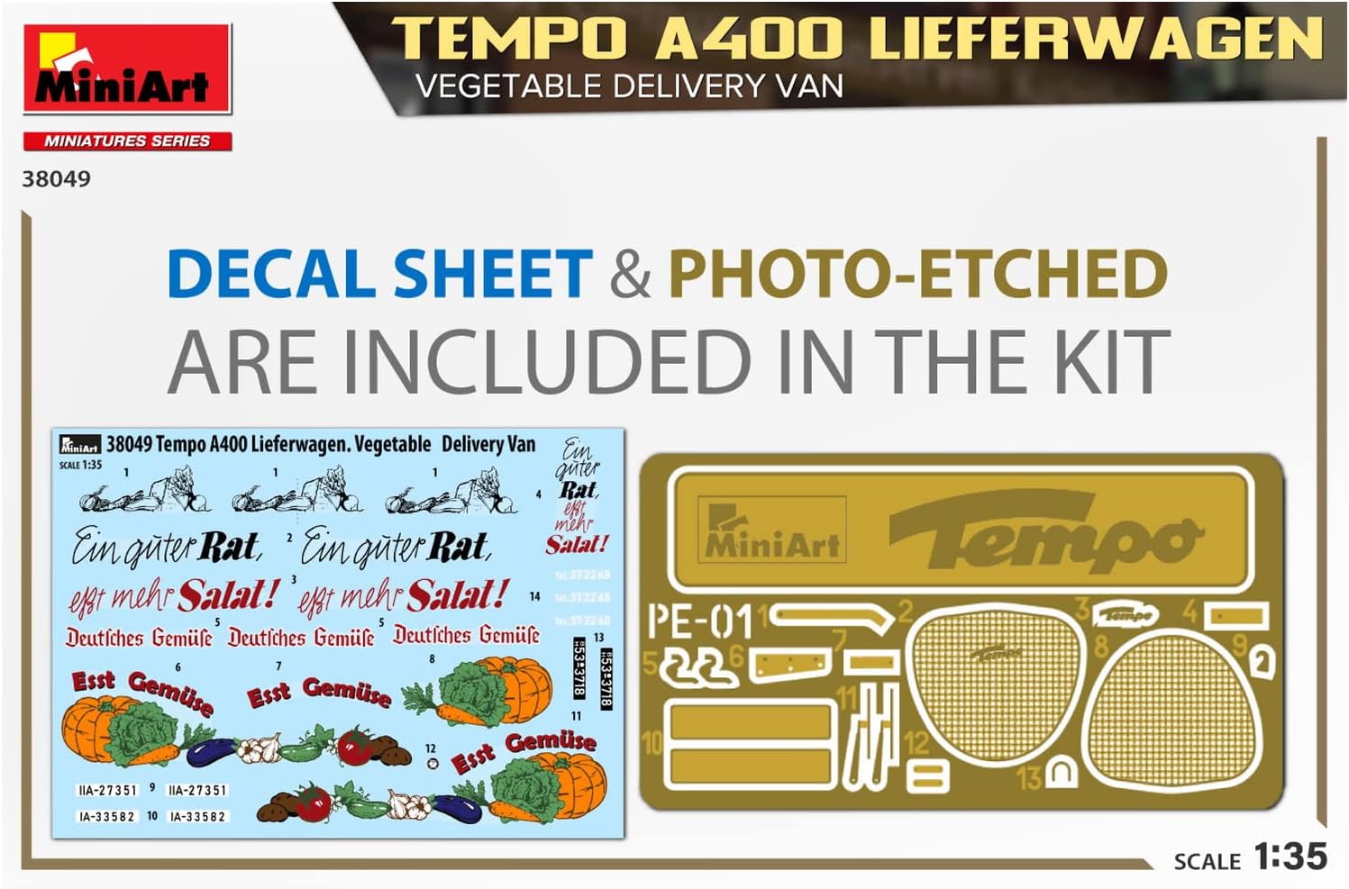MiniArt MIN38049 1:35-Tempo A400 Lieferwagen, Veg Delivery Van Scale Model Kit