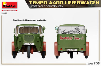 MiniArt MIN38049 1:35-Tempo A400 Lieferwagen, Veg Delivery Van Scale Model Kit