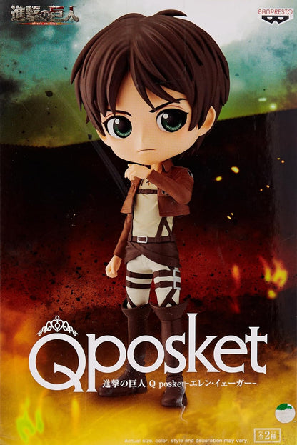 Banpresto BP18528 ATTACK ON TITAN - QPosket - Eren Yeager B - Figurine 14cm, Black