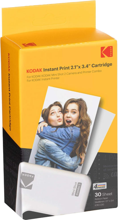 Kodak New Ink Ribbon Paper,30 Photo Cartridge Photo Paper for Mini Shot Combo White Thermal Sublimation Photo Printer