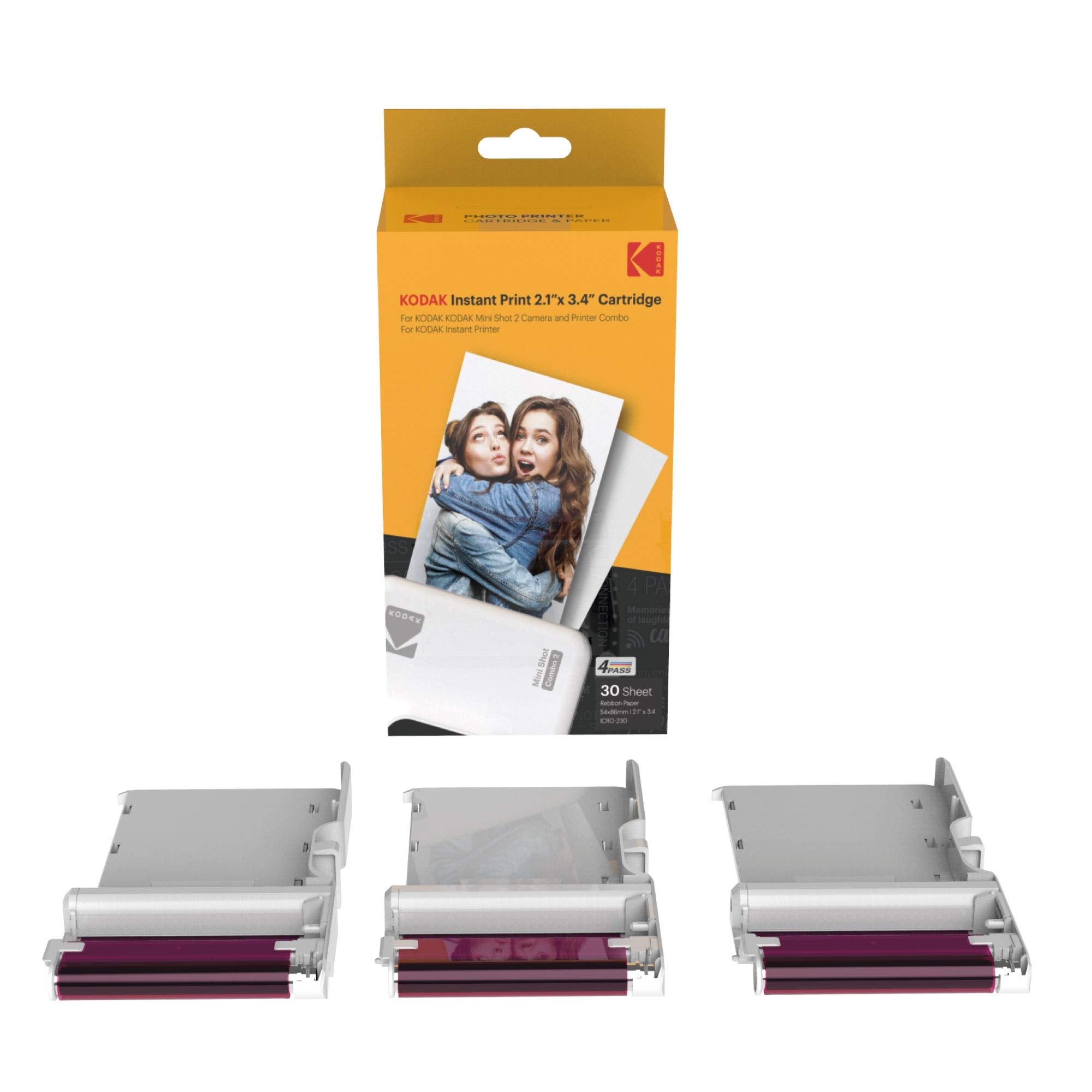 Kodak New Ink Ribbon Paper,30 Photo Cartridge Photo Paper for Mini Shot Combo White Thermal Sublimation Photo Printer