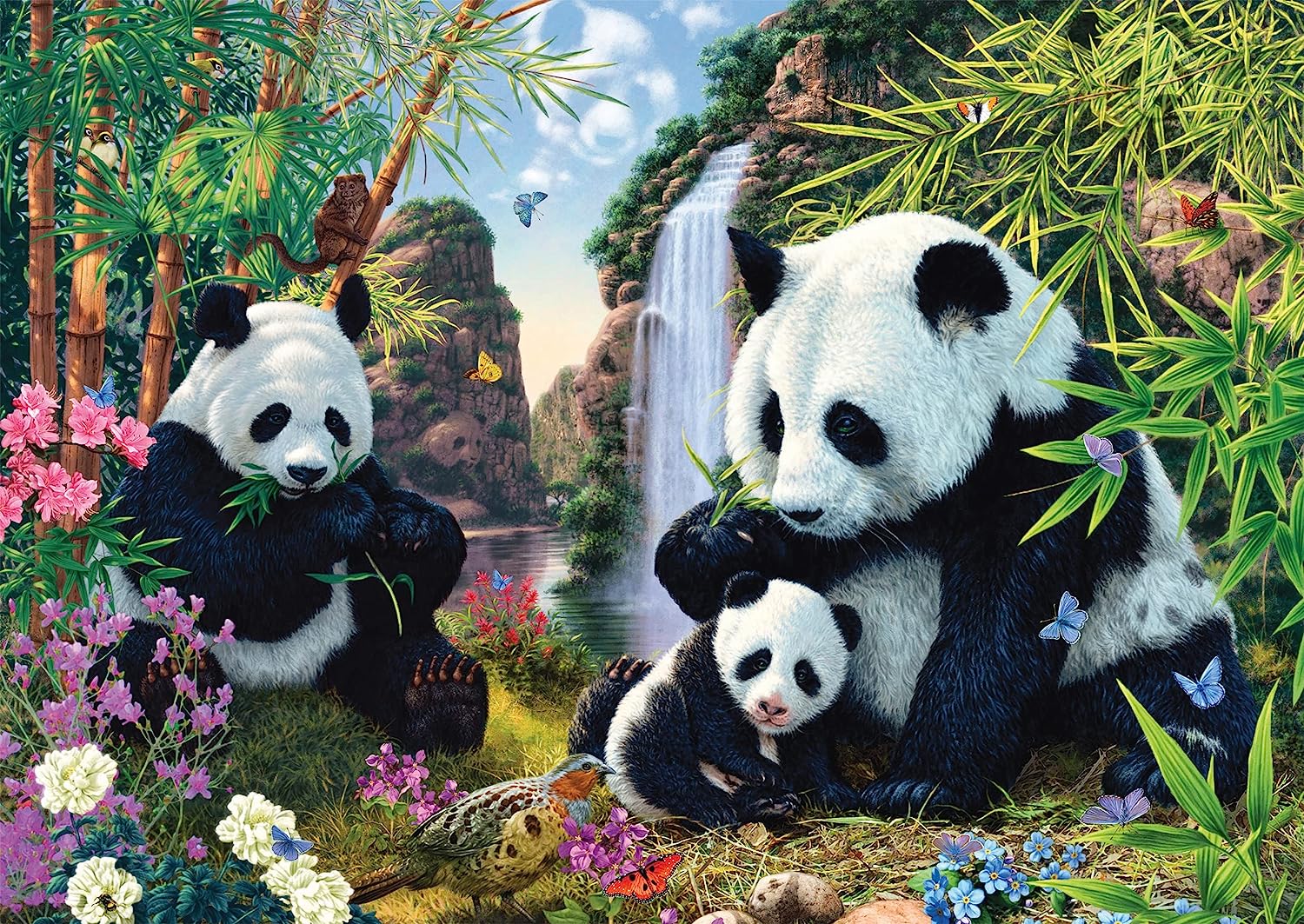 Panda Family At The Waterfall (500Pc)