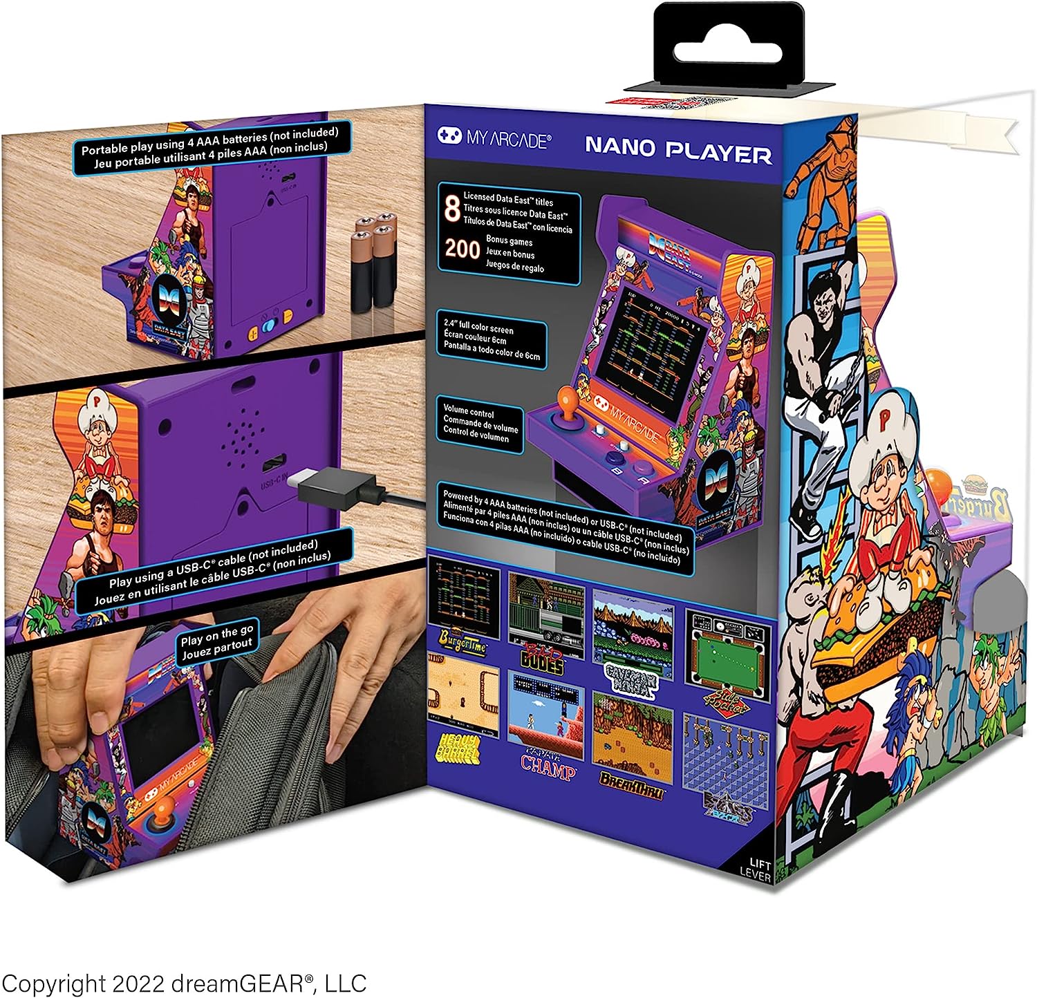 My Arcade Nano Player Date East Hits - 4.5" Fully Playable Portable Mini Arcade Machine with 208 Retro Games, 2.4" Screen Color Display