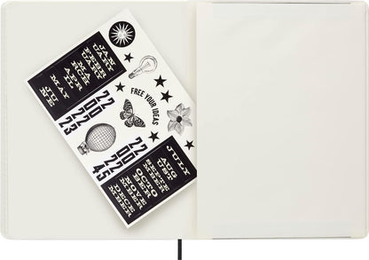 Moleskine x Lorenzo Petrantoni Unplanned Planner, Limited Edition Hard Cover and Elastic Closure Petrantoni Weekly Notebook, Size Extra Large 19x26 cm, White