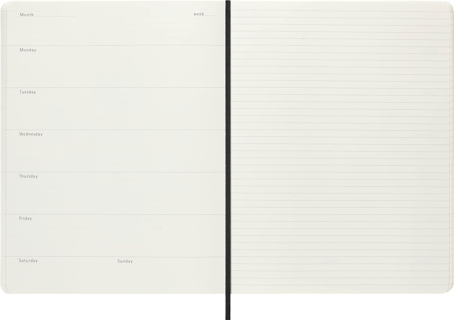 Moleskine x Lorenzo Petrantoni Unplanned Planner, Limited Edition Hard Cover and Elastic Closure Petrantoni Weekly Notebook, Size Extra Large 19x26 cm, White