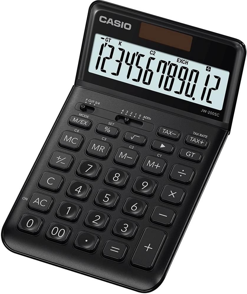 Casio JW-200SC-BK Desktop Calculator Black Solar Powered Battery Operated 109 x 11 x 184m