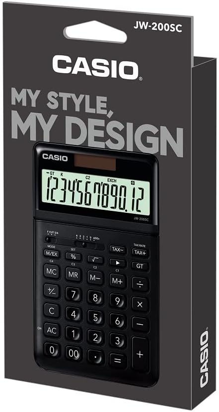 Casio JW-200SC-BK Desktop Calculator Black Solar Powered Battery Operated 109 x 11 x 184m